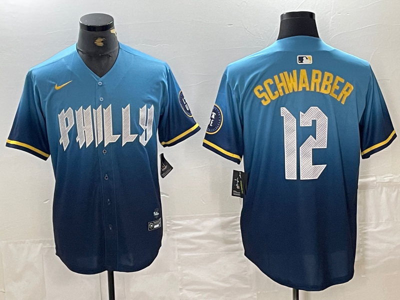 Men's Philadelphia Phillies Kyle Schwarber #12 Blue 2024 City Connect Limited Jersey